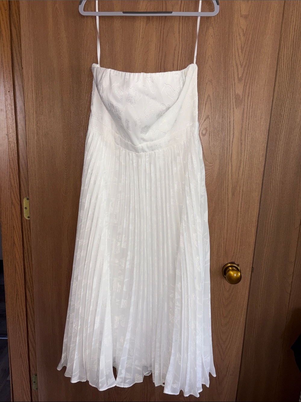 Lulu's White Strapless Pleated Midi Dress
